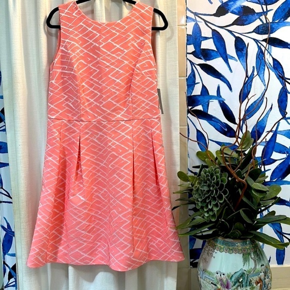 NWT Women’s Donna Rico Coral 10 Pleated Fit-and-Flare Dress Size 14